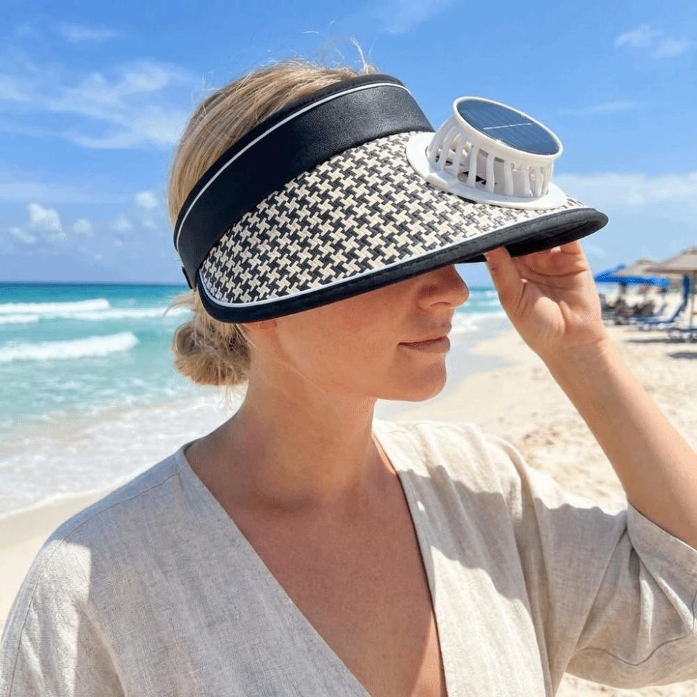 Breathable Sun Hat with Fan Wide Brim Summer Fan Visor Cap Sunscreen Empty Top Hat Hot Weather