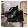 Women Platform Square Heels Leather  Lace-up Oxford Women Party Role Play Uniform Dress Shoes Woman Fashion High Heels