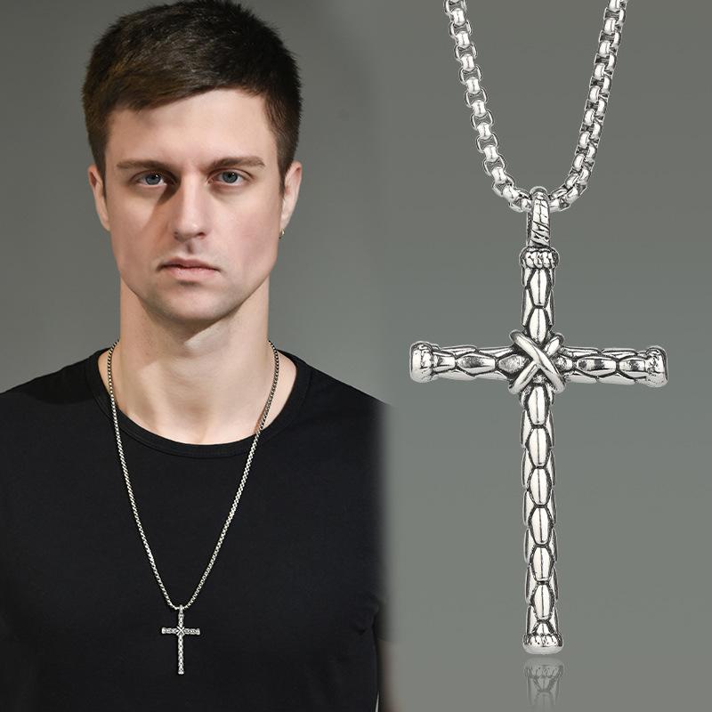 Lucky Magic Cross Cool Men Titanium Steel Necklace Hip Hop Punk Personality Street Tide Nightclub Accessories