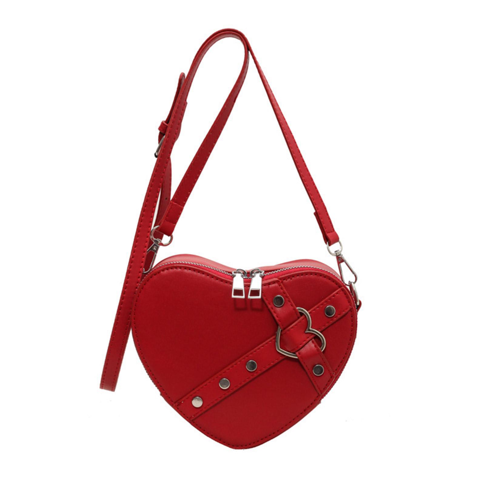 Cute Love Heart Rivet Shoulder Bag PU Leather Crossbody Purse with Adjustable Strap for Stylish Individuals
