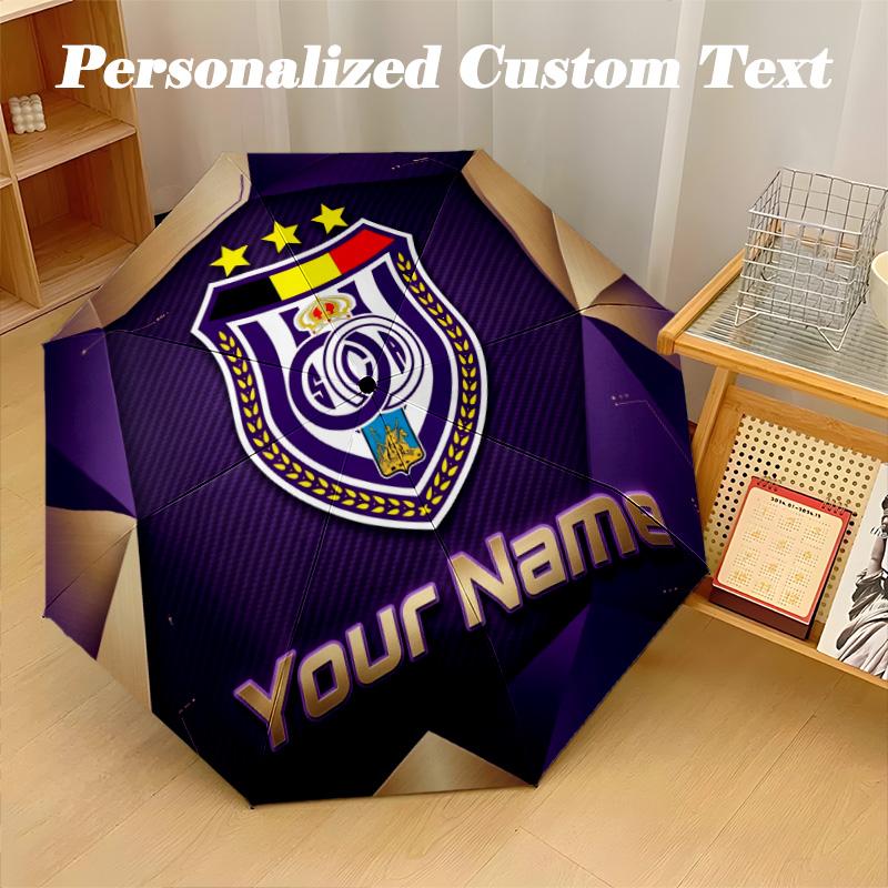 8 Rib Auto Folding Umbrella Anderlecht FC Print Custom Name Text Portable Rain Gear