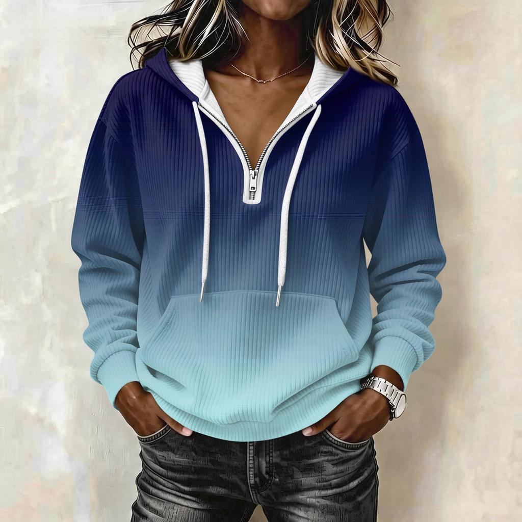 Damen Mode Langarm Farbverlauf Print Kapuzenpullover Sweatshirt