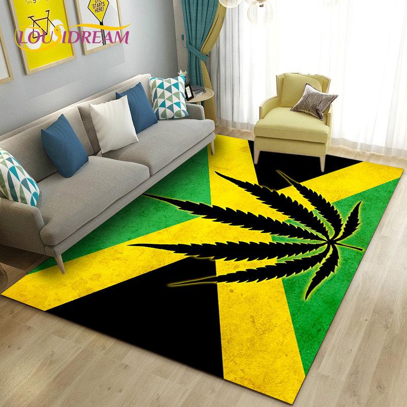 Reggae Music Jamaican Maple Leaf Area Rug,Carpet Rug for Living Room Bedroom Sofa Doormat Decoration,Kid Play Non-slip Floor Mat