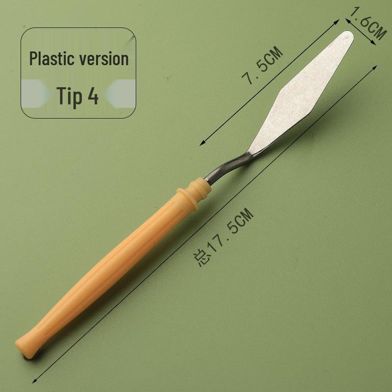 Student Art Stainless Steel Palette Knife - Wooden Flat Head, Pointed Gouache Scraper