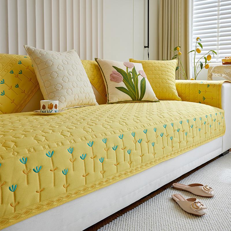 Cream Style Fabric Sofa Cushion Four Seasons Universal Non-Slip Seat Cushions Cover Cloth Washed Leather Sofa Cover