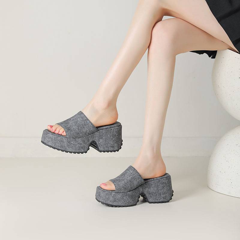 Krazing Pot Polyurethaan Mules Lente Zomer Maat 43 Maat 42 Prints Dames Platform Dames Ronde Neus Instappers Waterdichte Sandalen
