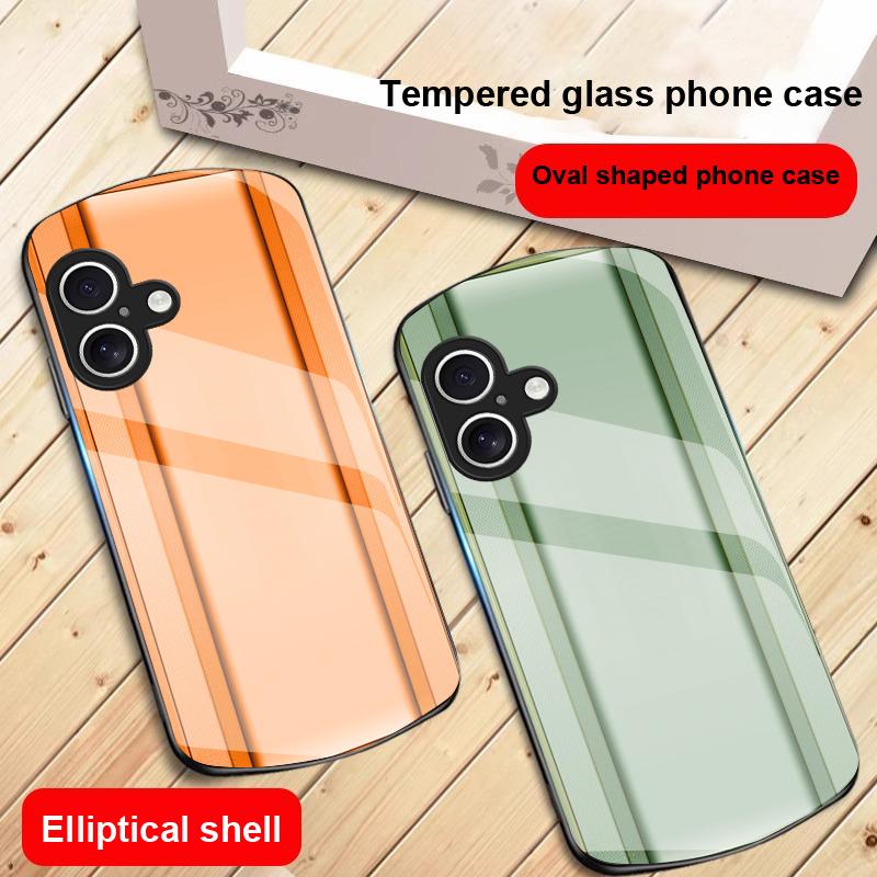 Golden orange border For iPhone 17 16 15 14 13 Plus 12 mini 11 Pro Max XR Xs Max X 7 8 6S 22 20 Elliptical glass phone case