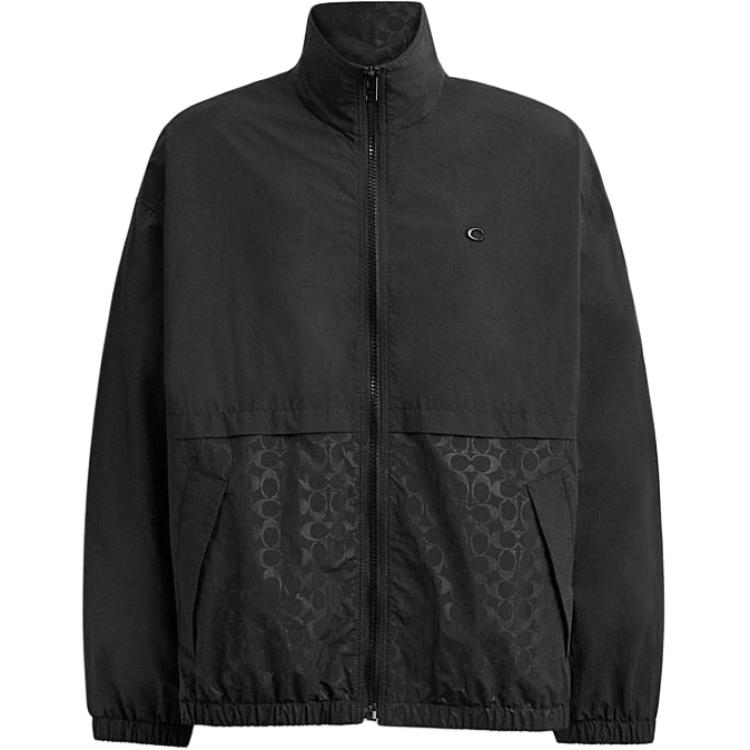 

Coach Logo Print Zip-Up Stand Collar Casual Long Sleeve Jacket Men jackets Black CR358-BLK L