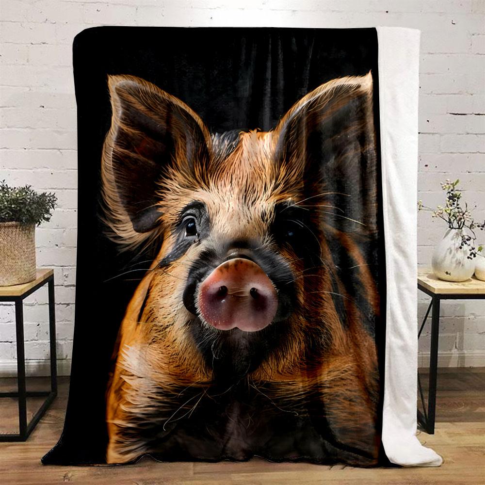 Fluffy Striped Piglet Bedroom Blanket for Livingroom Couch Lunch Break Soft Throw for Friend's Festival Gift
