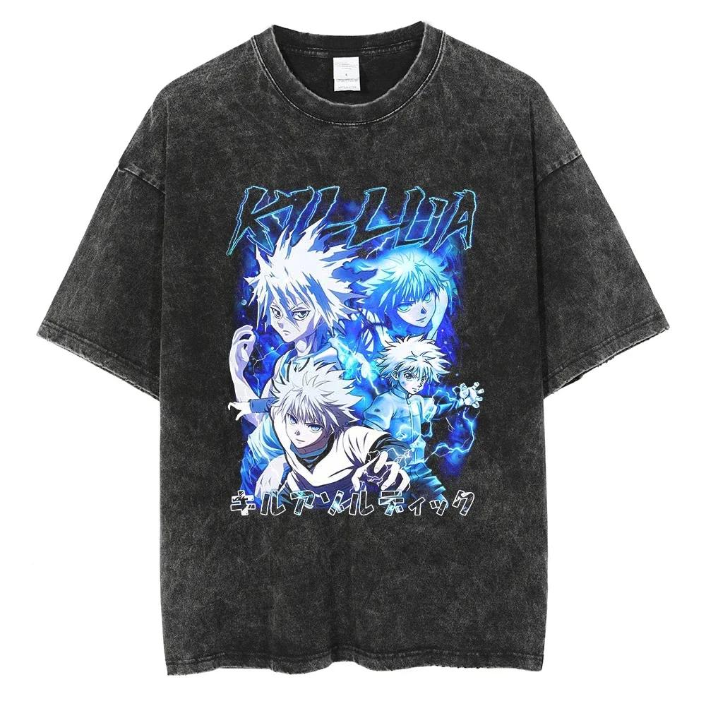 T-shirt HUNTER Kurapika Maglietta Manga Uomo Donna Cotone Lavato Abbigliamento Estiva Manica Corta T-shirt Streetwear
