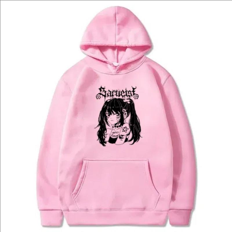 The Girl Print Pattern Pullover Women Harajuku Trip Outdoor Sweatshirt Autumn And Winter Fleece Loose Hoodie