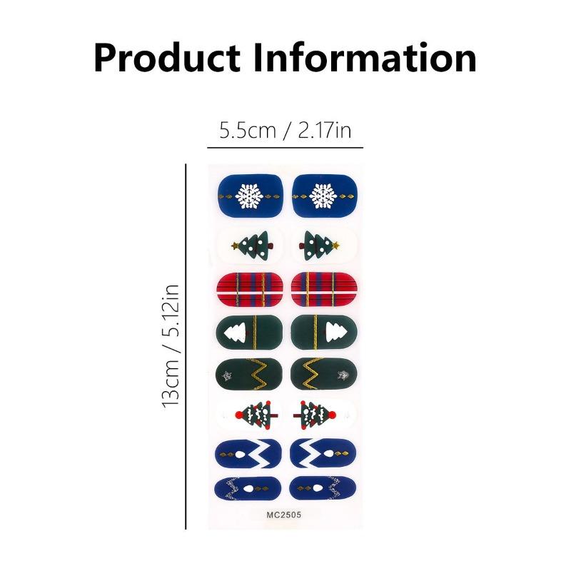 Autocolante de Crăciun pentru unghii cu gel fără coacere cu 16 degete, Autocolante pentru unghii cu folie de ulei pentru unghii