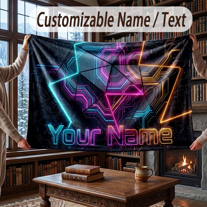 City Cyberpunk Theme Throw Blanket Custom Name Text Personalized Blanket Soft Cozy Blanket for Home Sofa Bed