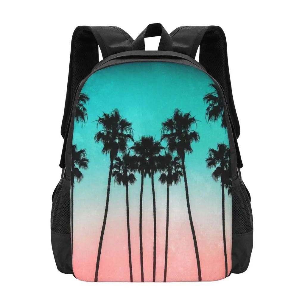 Palm Trees 3 Pattern Design Bag Student's Backpack Palm Tree California Vintage Retro Texture Sundown Sunset Us Beach Nature
