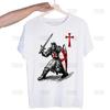 Medieval Knights Templar Printed T Shirt Men Retro Washed Tops Tees Harajuku Tshirt Streetwear Hip Hop Male T-shirts