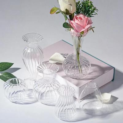 Transparent Vintage Relief Vase INS Mini Glass Vase Hydroponic Plant Vase Desktop Ornaments Wedding Party Supplies Home Decor