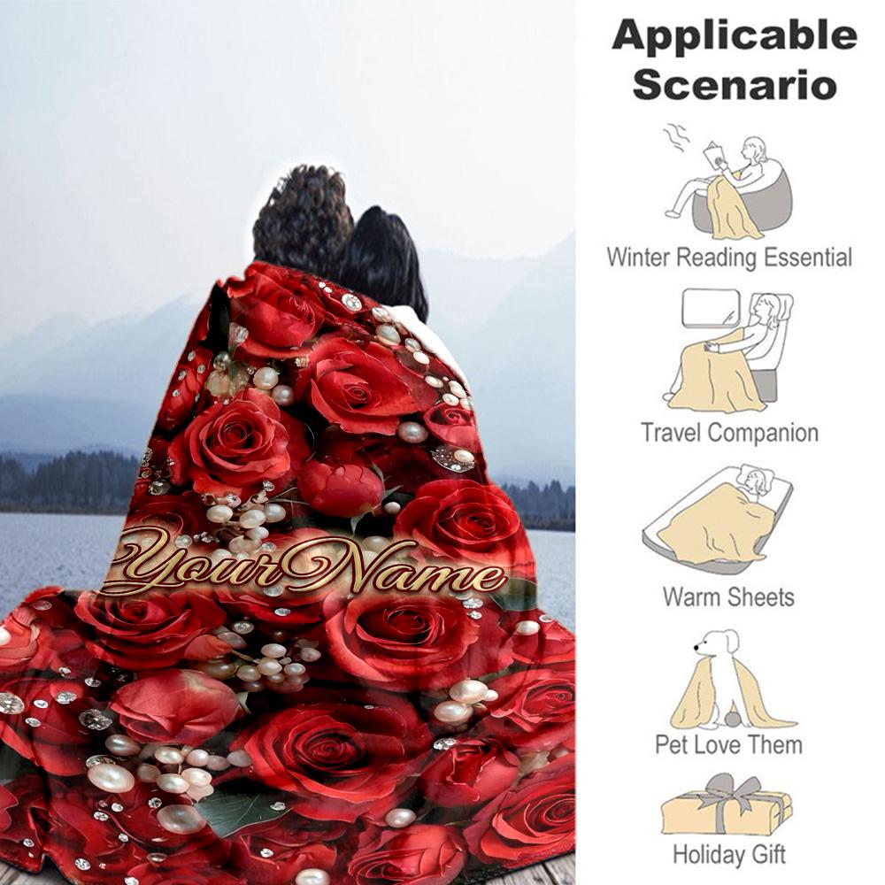 Rose Customize Your Name Blanket Throw Customizable Blanket Warmthful Decor Perfect for Seaside Picnics Chair Home Decor Four Seasons Universal