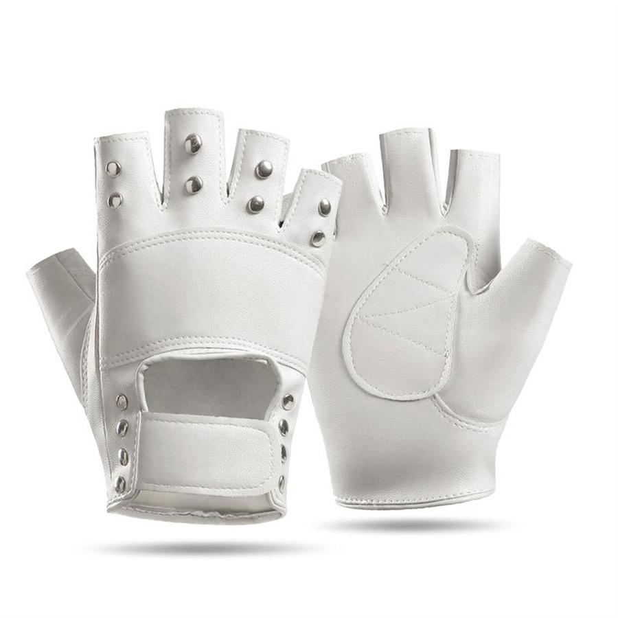 Herren Damen Nieten Halbfinger Lederhandschuhe, Punk Rock Gothic Fingerlose Handschuhe für Motorradfahren, Cosplay, Autofahren, Training, Bühnenauftritt