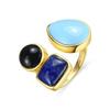 Ring - LUXENTER - Miya - 925 Sterling Silver - Green Hydrothermal Quartz - 18 Carat Yellow Gold