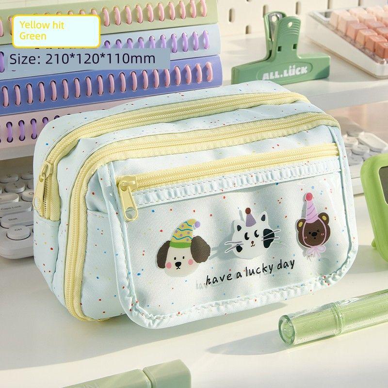 

Grade Three Class Two Japanese Style 2025 New Arrival Pencil Case Female Good-looking Ins Style Large Capacity Student School Stationery Box Yellow hit Green-mint cat dog