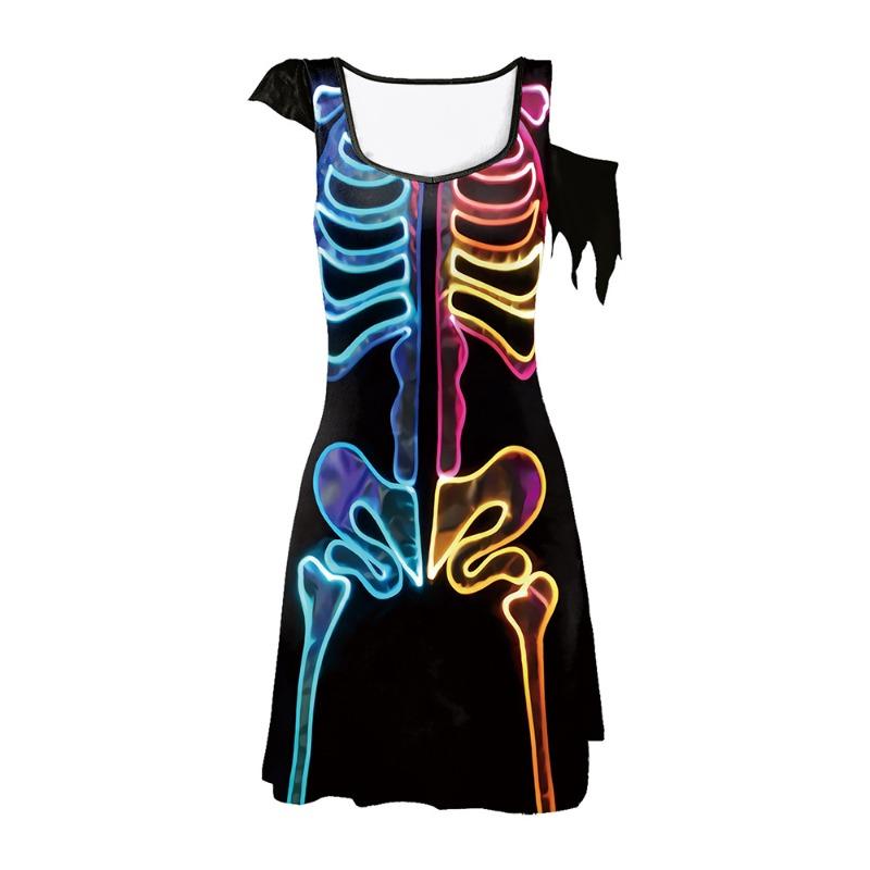 Halloween Dress Skeleton Digital Print Costume Irregular Women's Dress Horror Skirt