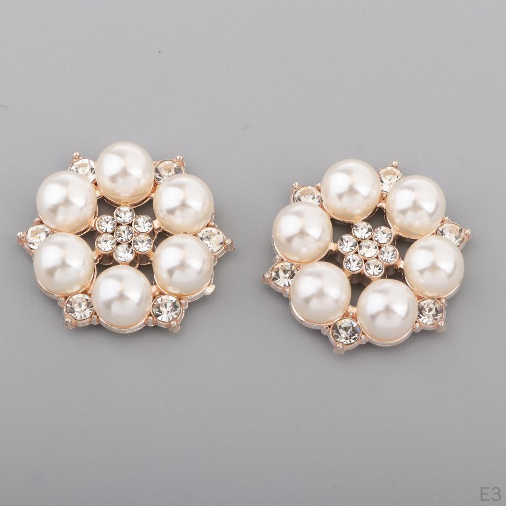 10 Pcs Alloy Rhinestone Flower Buttons Crystal Artificial Pearl Flatback