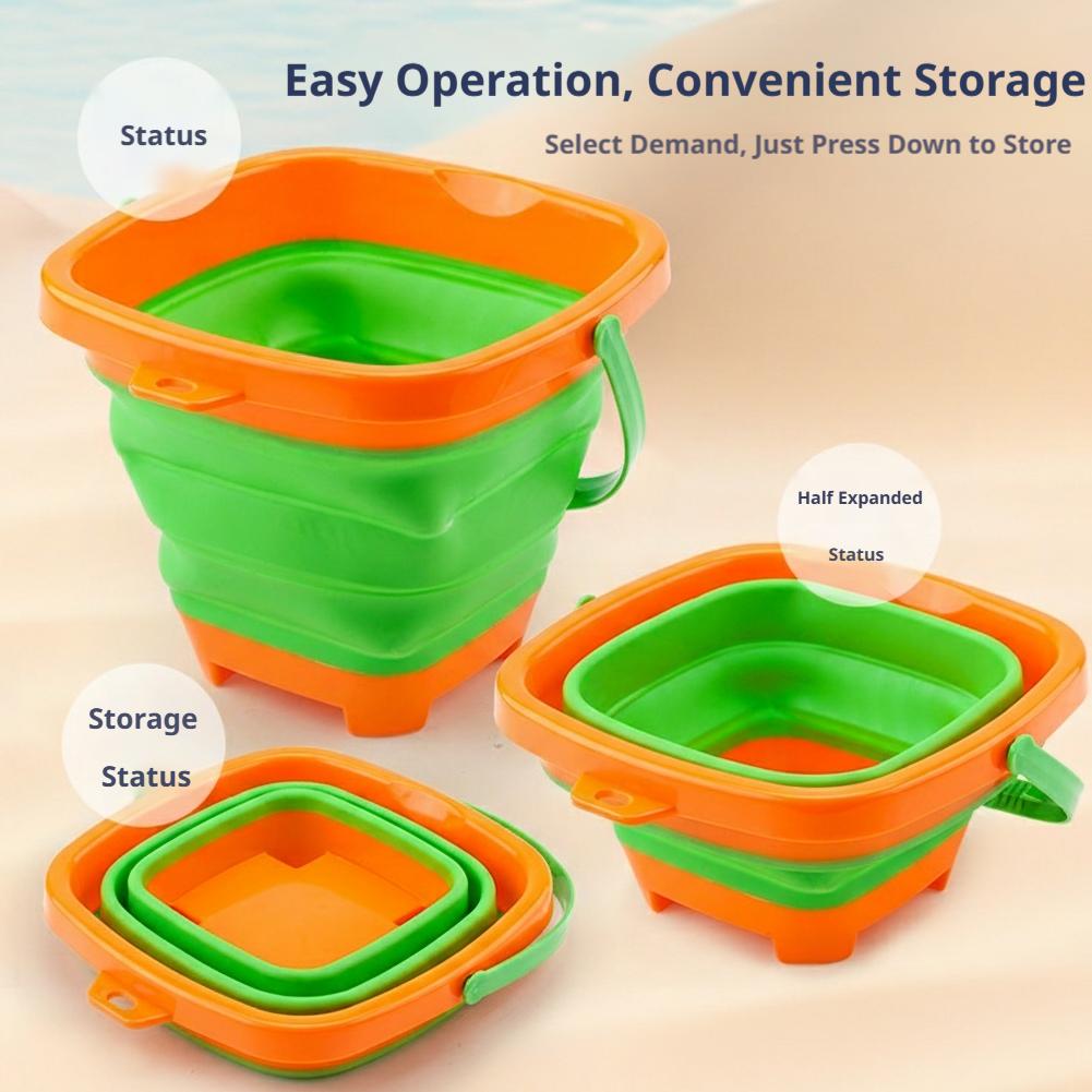 Foldable Sand Bucket & Shovel Set For Kids, Portable Silicone Folding Pail, Summer Outdoor Beach Play Toys For Travel & Camping