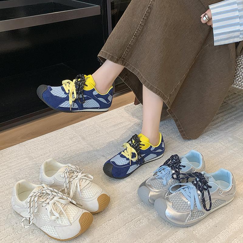 Retro mesh dad shoes women's spring and autumn new fashion Forrest Gump single shoes ultra-light casual silver sports running shoes