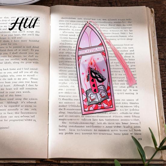 Acrylic Bookmark Stained Glass Art Bookmark, Halloween Dark Aesthetic Book Mark, Transparent Reading Gift Accessory Page Marker with Tassel, Gifts for