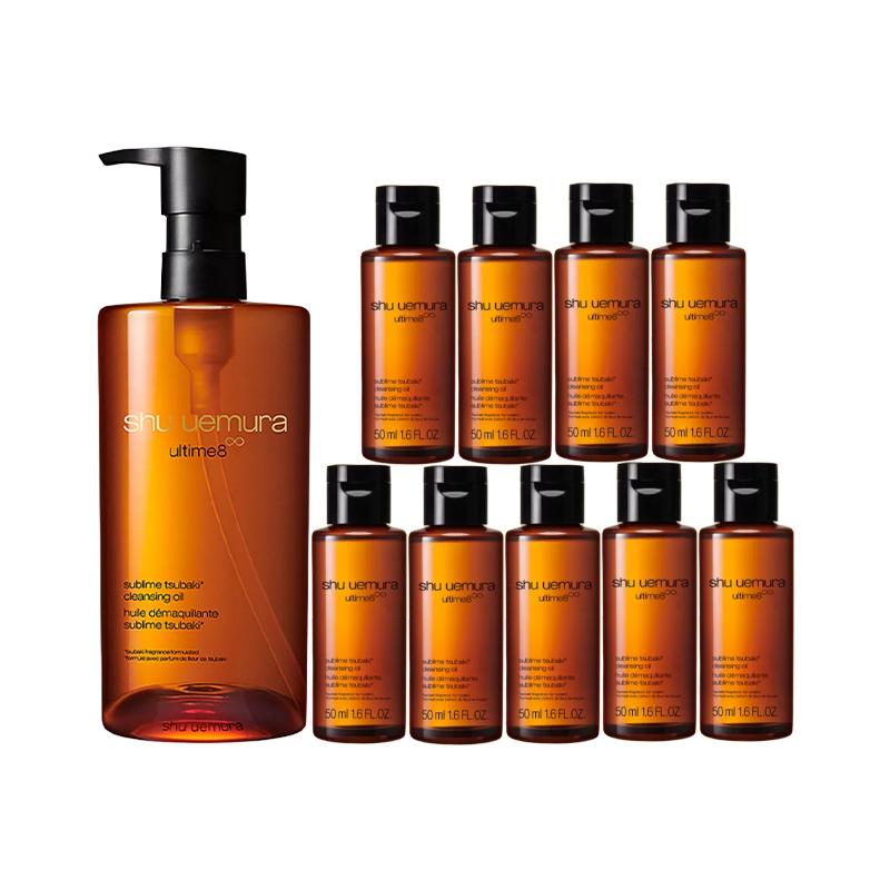 Shu Uemura Средство для снятия макияжа Питательное очищающее масло Amber Cleansing Oil 450 мл + Amber Cleansing Oil 50 мл*9 без подарочной упаковки коричневый