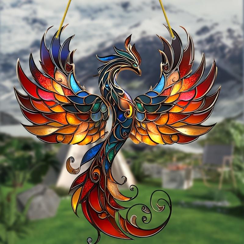2D Aurora Phoenix Acrylic Light Catcher Solar Catcher Hanging Home Decor Auspicious Phoenix Theme Bedroom Garden Gift