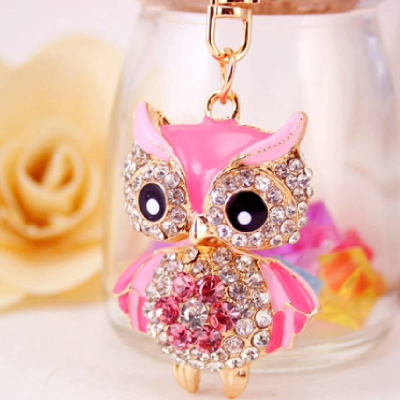 Adorable Cartoon Rhinestone Owl Keychain For Women Cute Animal Metal Keyring