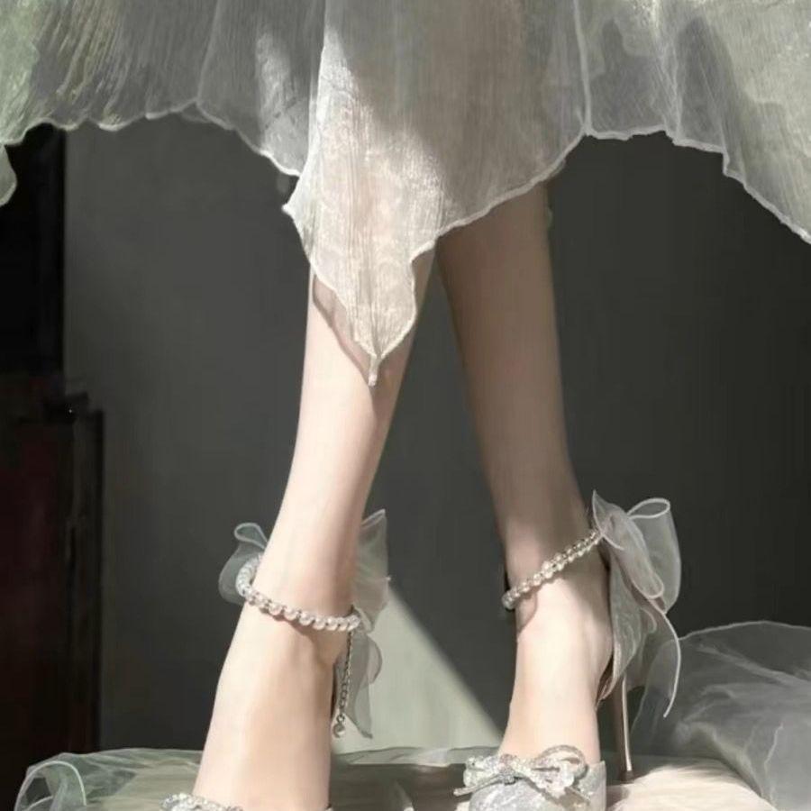 Bridesmaids stiletto wedding shoes bride shoes silver high heels new crystal pearl year old adult dress officiating wedding