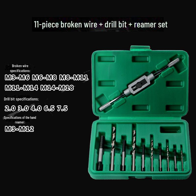 11-Piece Set: Wire Extractor, Tap, Twist Drill, Screw Extractor, Tap Wrench