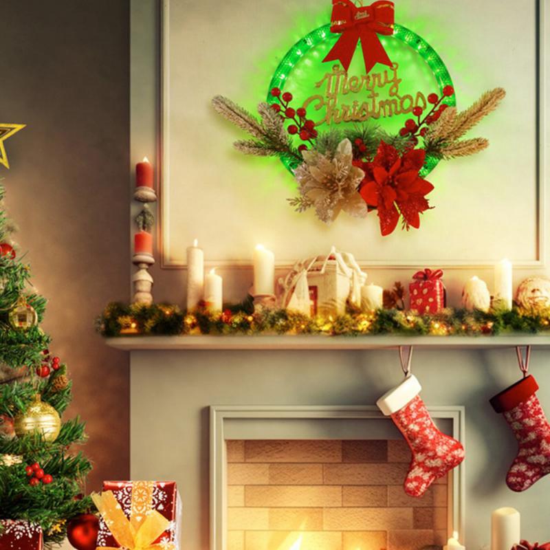 Christmas Wreath Decorations With Led Lights Christmas Led Wreath Front Door Lights Luminous Garland Home Decorative Lights byLi