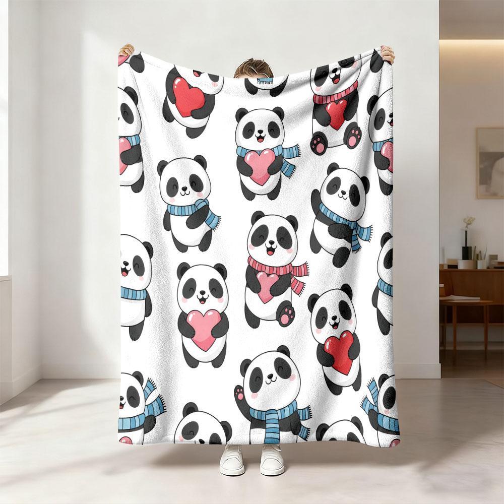 1pc Cute cartoon giant panda Print 230 Flannel Blanket Multiple Sizes Soft Comfortable Nap Time Machine Washable Cover Blanket