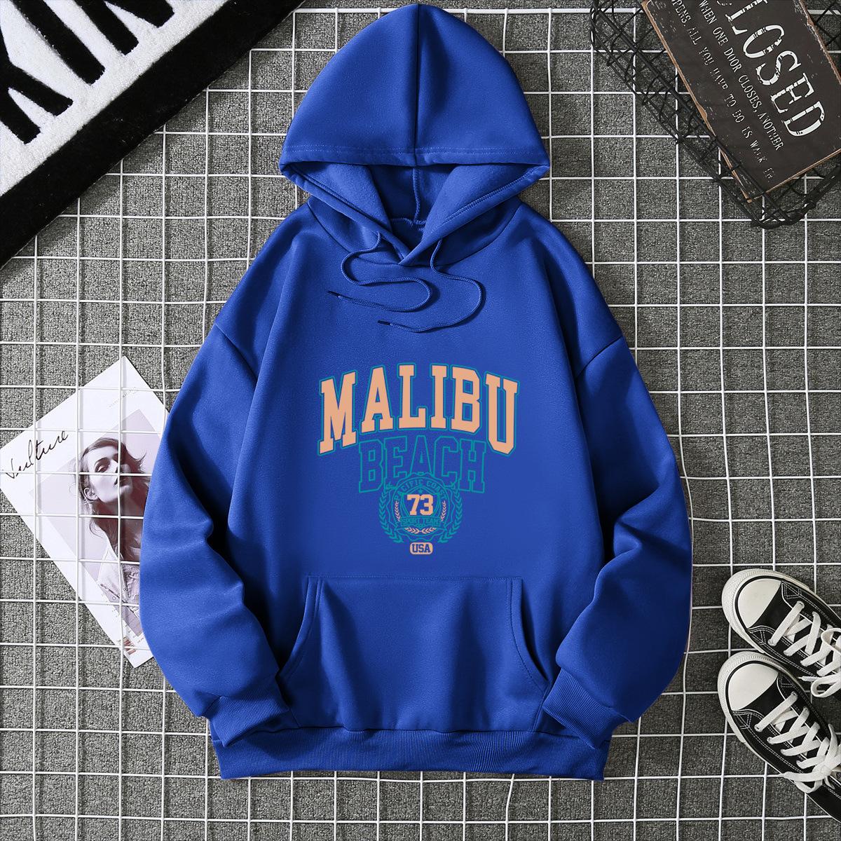 Осенняя новая толстовка женская свободная базовая рубашка топ с принтом букв 7044 5XL королевский синий 1450₽