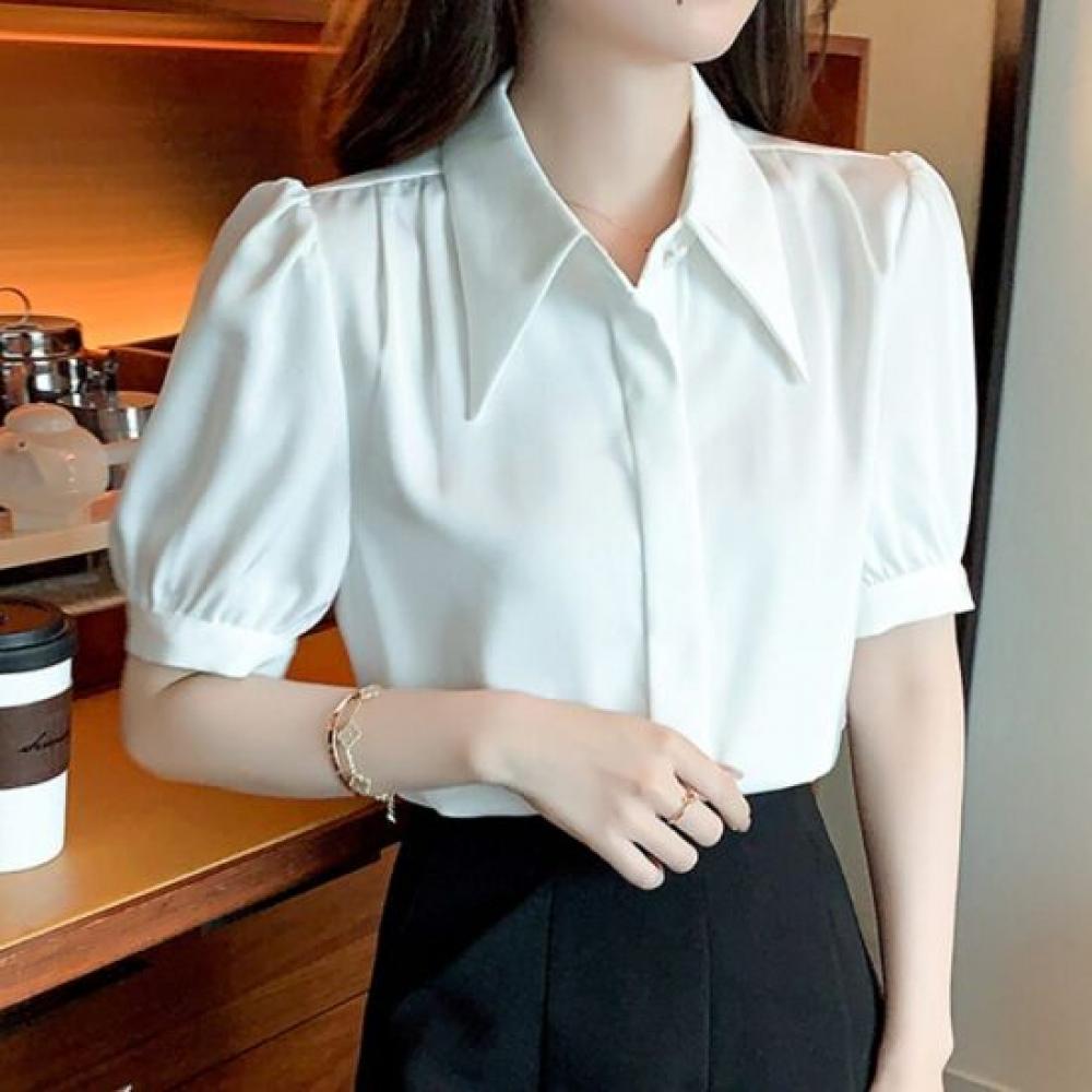 Navava Women Puff Short Sleeve Collar Blouse Nb3171