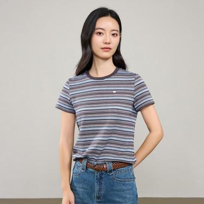 ESE-Y Women's Striped Color-Block Round Neck T-Shirt