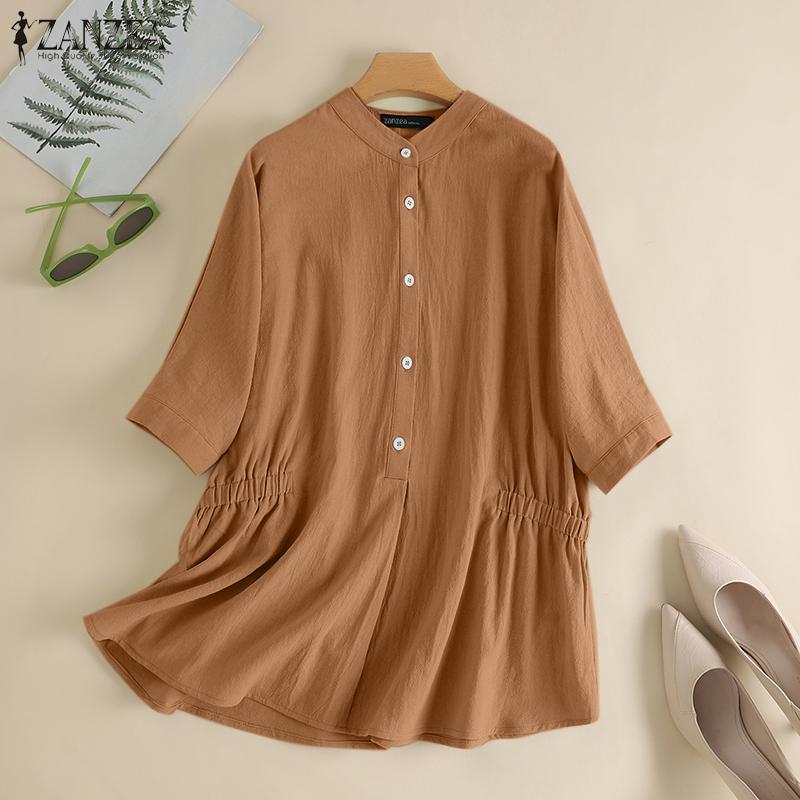 

ZANZEA Хлопок Повседневный O-образный вырез Половина рукава Женщины Летняя блузка