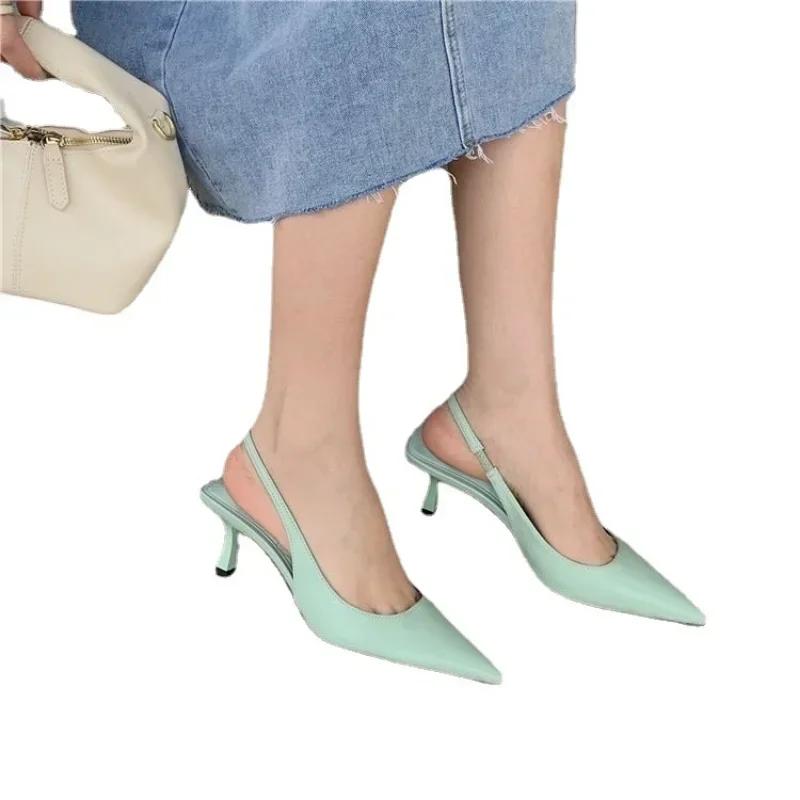 Fashion Pointed Toe Women Sandals 2025 New Arrivals Black White Silver Summer Dress Shoes Thin High Heels Elastic Band Ladies Party Mule