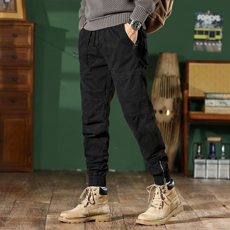 Men's Slim-Fit Camouflage Cargo Pants with Drawstring, Harem Style, Spring and Autumn Trendy Outdoor American Casual Long Pants