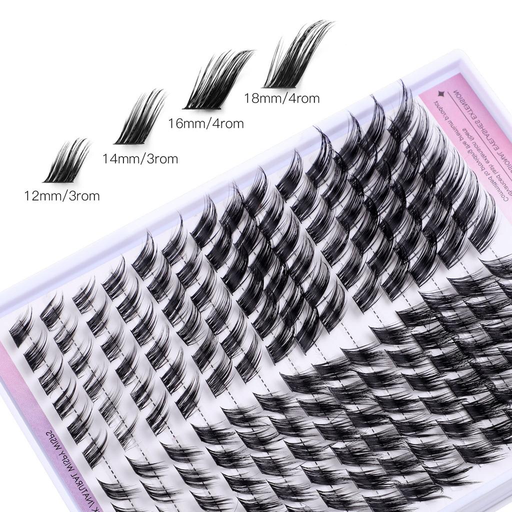 DIY False Eyelashes 12-18mm Mix Long 168pcs Cluster Lashes D Curl Winged Cat Fox Eye Individual Lash Extensions Makeup Supplies