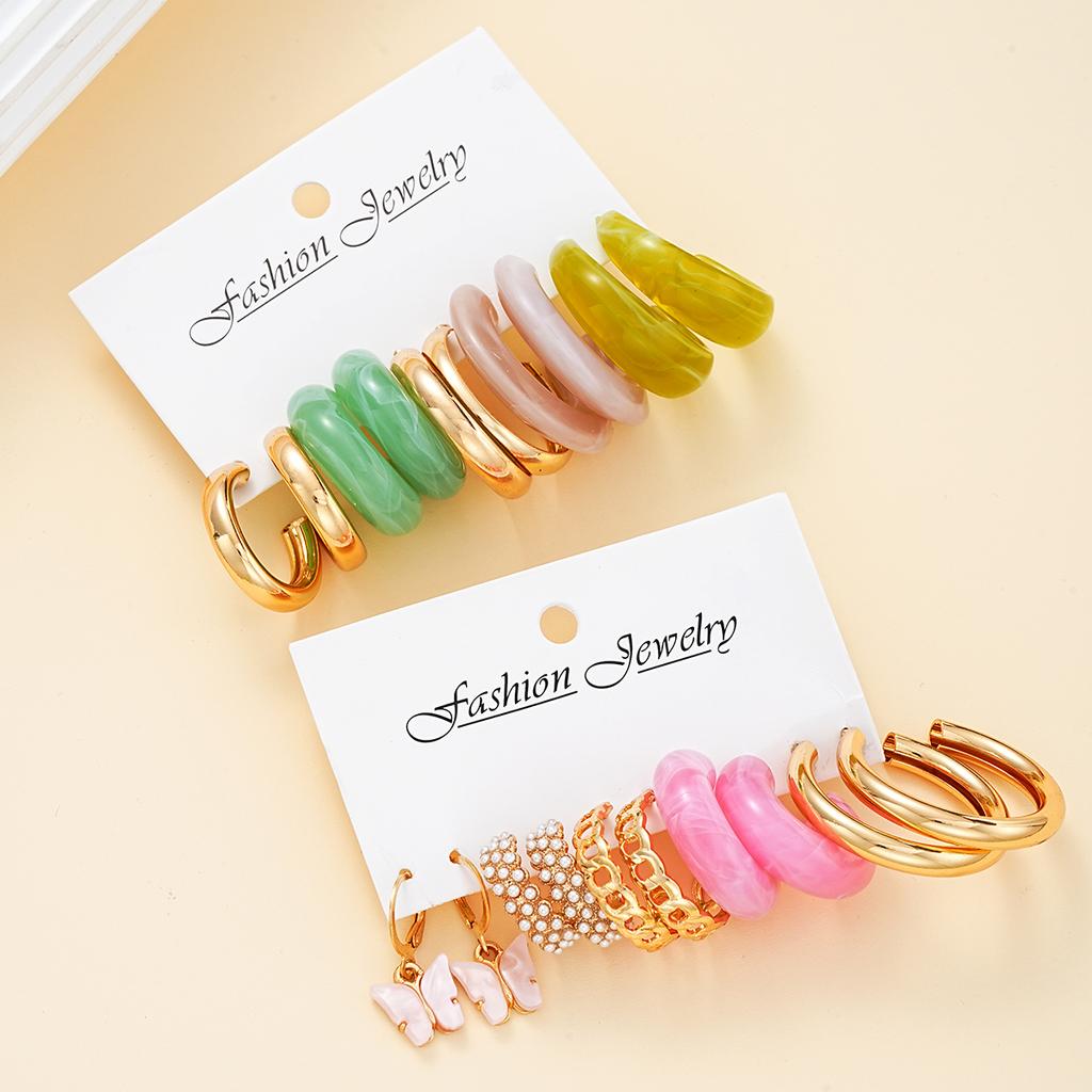 European and American Colorful Earring Sets for Women Vintage Geometric C-Shaped Resin Hoop Earrings Fashion Jewelry Gifts 2026