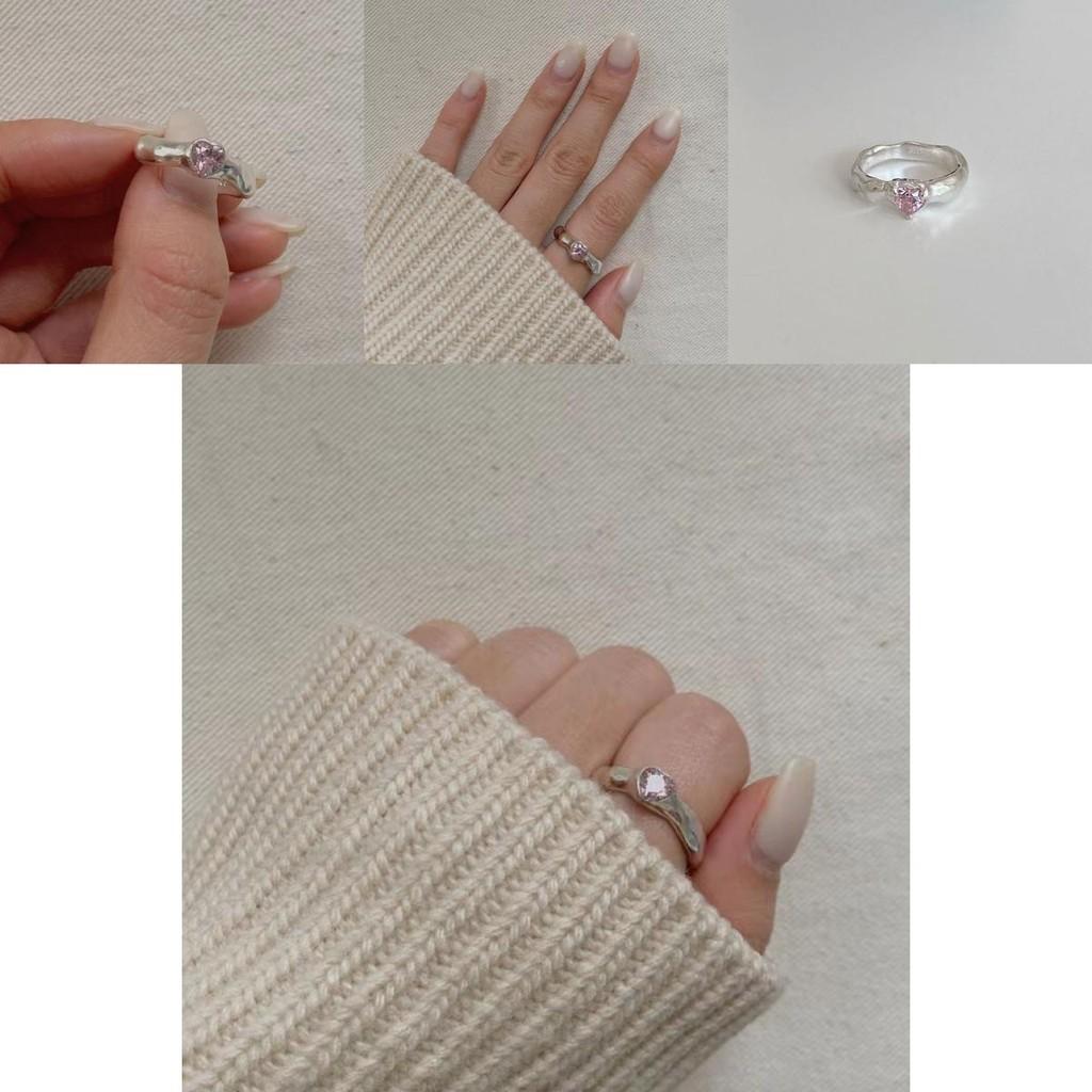 Contemporary Pink Irregular Heart Design Copper Ring With Luxurious Zirconia Women For