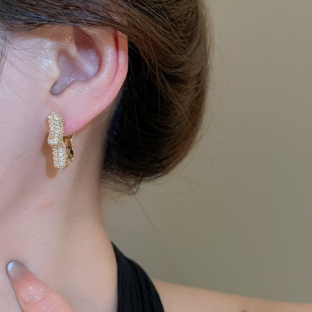 Silver Rhinestone Earrings Zinc Zinc Alloy Hoop Ear Buckle Vintage Hollow Pentagram Earring  Party