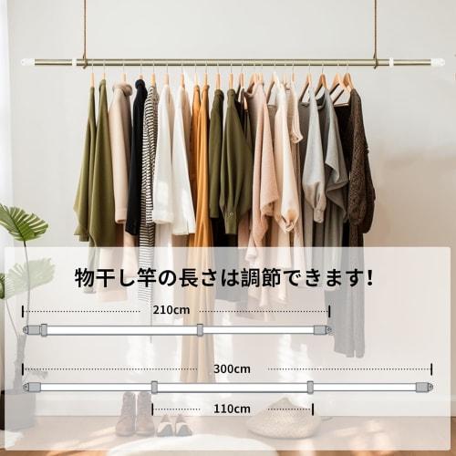 WGWJM Stainless Steel Extendable Clothes Drying Pole with Extensions and Hanger Hooks, 2.1-3m, Set of 2, for Indoor and Outdoor Use, 10kg Weight Capac