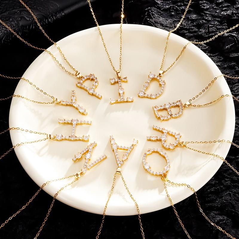 Luxury 26 Letter Necklace Women Unique Design White Zircon Crystal Collarbone Chain Party Jewelry Christmas Gift