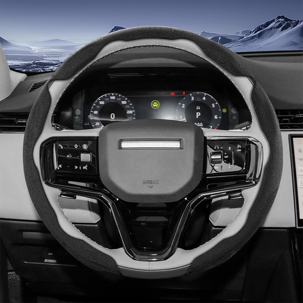 bpzsw1 Suitable for Land Rover Sports Suede Steering Wheel Cover, Split Snap-On Anti-Slip Style, for Models Such as Defender, Range Rover, Evoque, 
