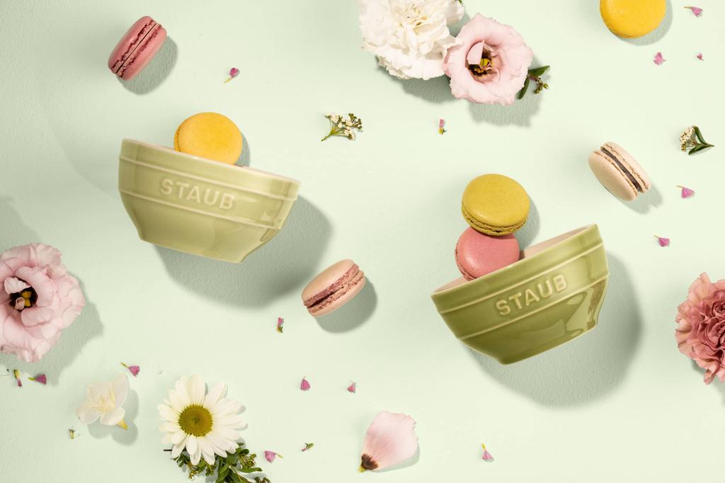 Staub Ceramic Bowls, 12cm, Set of 2, Macaron Green, Microwave-Safe, Officially Sold in Japan, Z1023-687